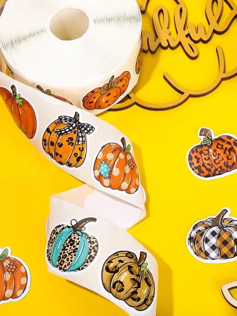 NEW! 50 Plaid Pumpkin 1.5 inch Fall Stickers